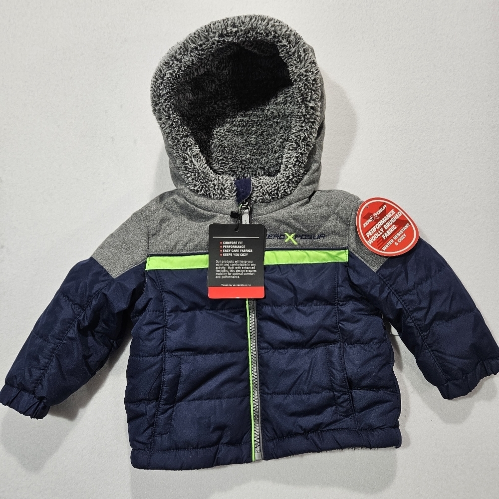 ZeroXposur Toddler Baby Boy Navy Blue 12M Hooded‎ Sherpa Lined Midweight Jacket